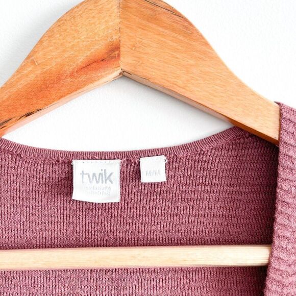 Simons Twik Women's Cardigan Open Knit Textured Long Sleeved Dusty Rose Size M - Picture 3 of 8